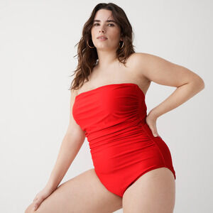 J.‎ Crew Womens Ruched Bandeau One Piece Swimsuit Padded Red Plus Size 22 NWT